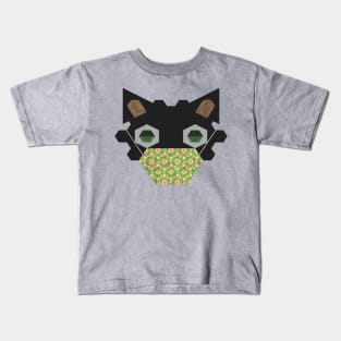 Black Cat Wearing Celebrating Spring - #1 Mask Kids T-Shirt